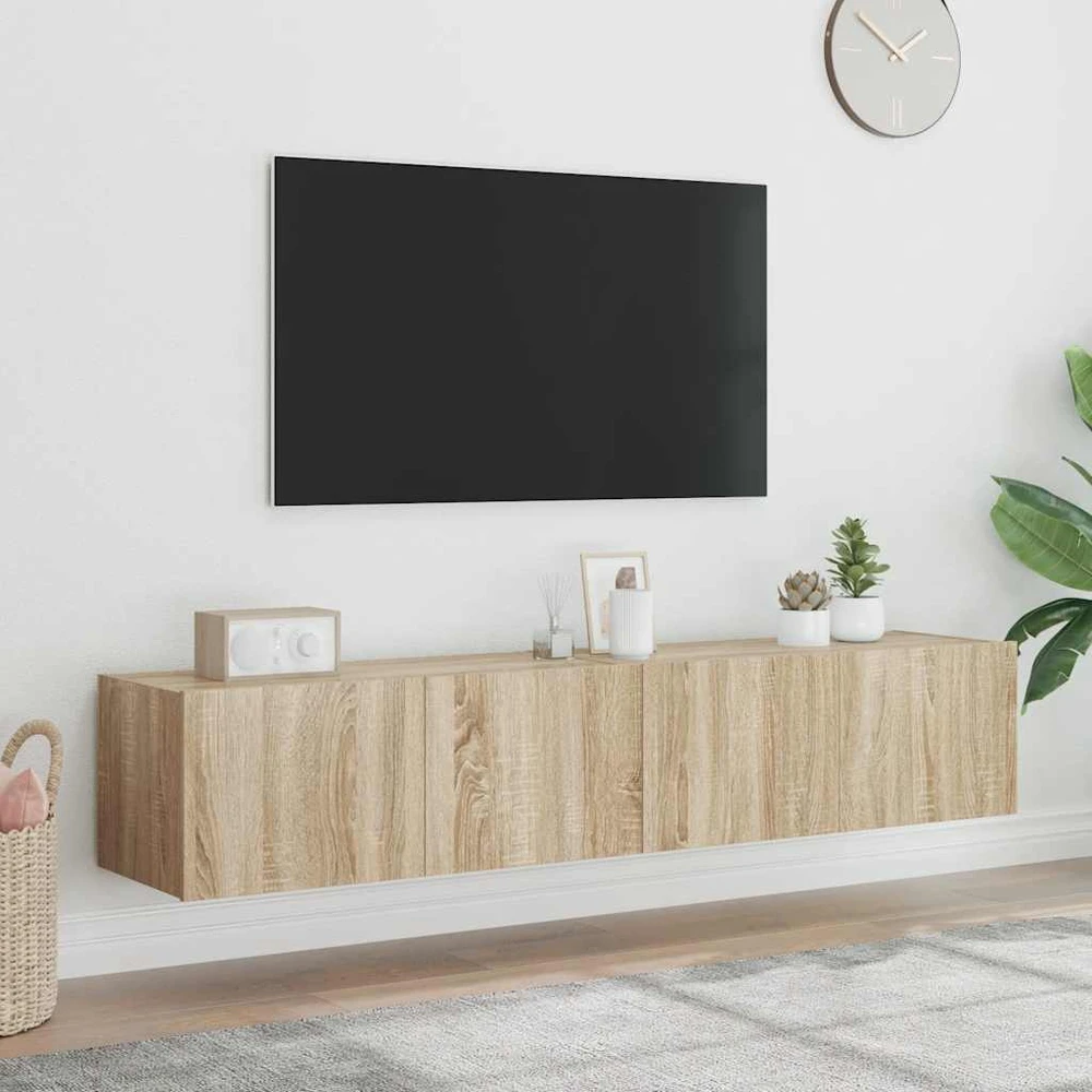 TV staliukas Sieninės TV spintelės su LED, 2vnt., sonoma ąžuolo, 80x35x31cm