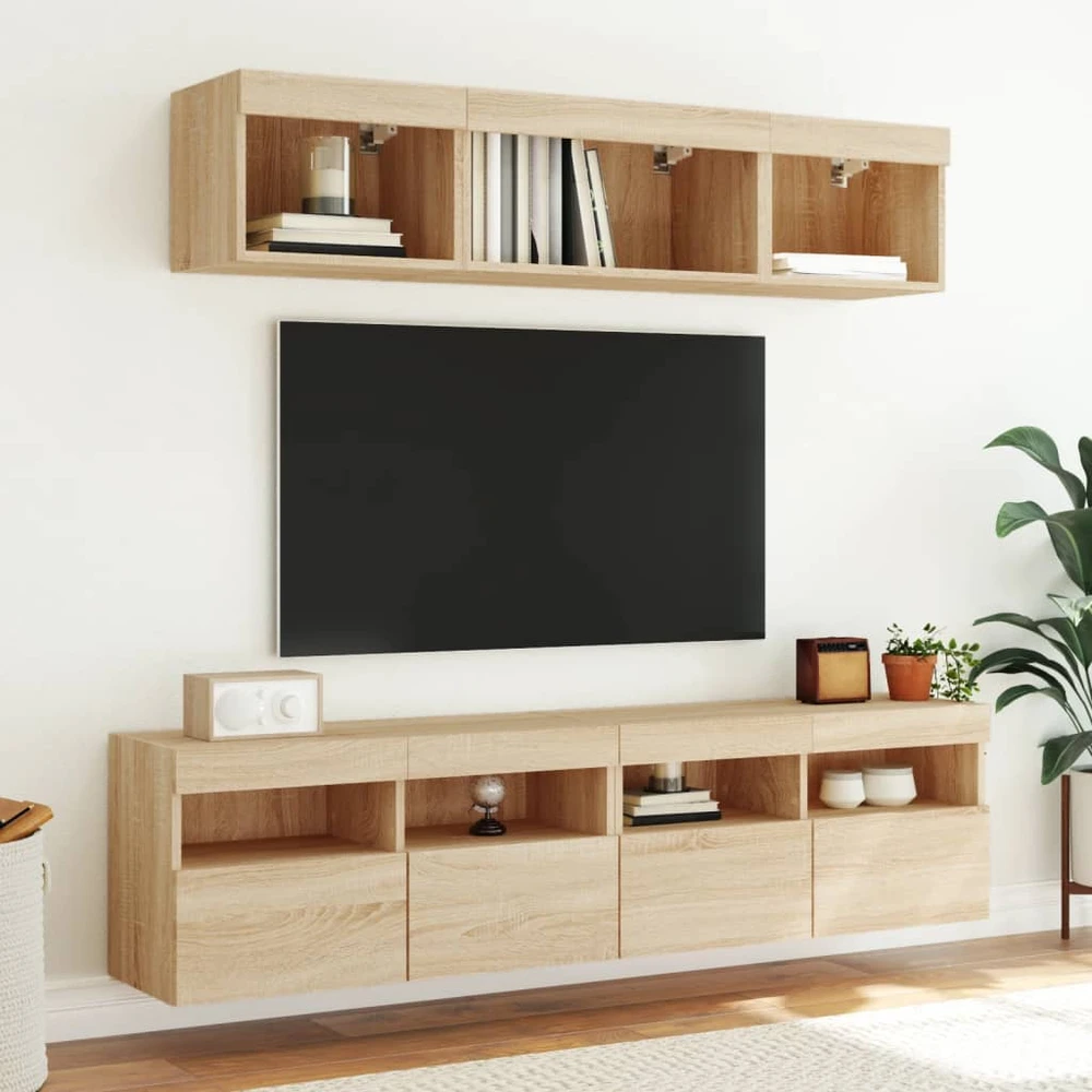 TV staliukas Sieninės TV spintelės su LED, 2vnt., sonoma ąžuolo, 80x30x40cm