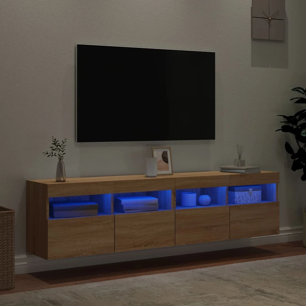 TV staliukas Sieninės TV spintelės su LED, 2vnt., sonoma ąžuolo, 80x30x40cm
