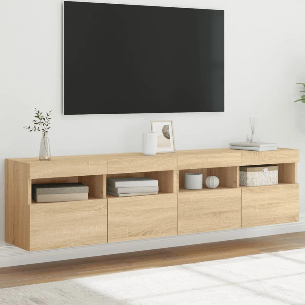 TV staliukas Sieninės TV spintelės su LED, 2vnt., sonoma ąžuolo, 80x30x40cm