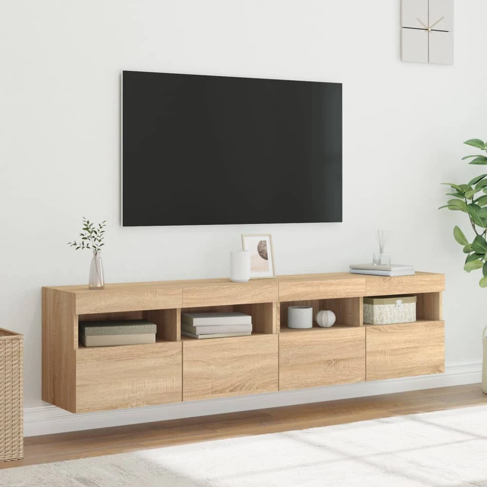 TV staliukas Sieninės TV spintelės su LED, 2vnt., sonoma ąžuolo, 80x30x40cm