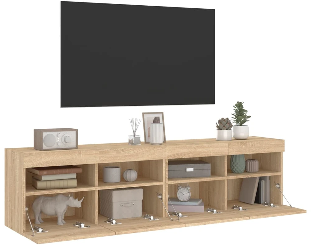 TV staliukas Sieninės TV spintelės su LED, 2vnt., sonoma ąžuolo, 80x30x40cm