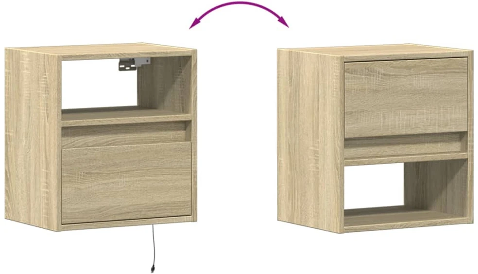 TV staliukas Sieninės TV spintelės su LED, 2vnt., sonoma ąžuolo, 41x31x45cm