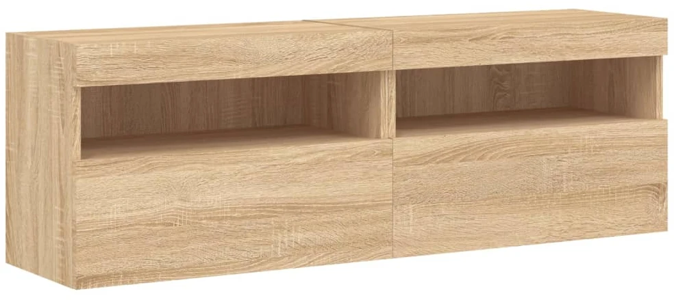 TV staliukas Sieninės TV spintelės su LED, 2vnt., sonoma ąžuolo, 60x30x40cm