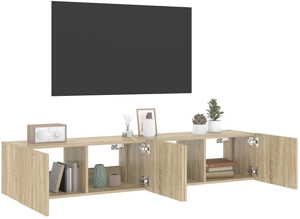 TV staliukas Sieninės TV spintelės su LED, 2vnt., sonoma ąžuolo, 80x35x31cm