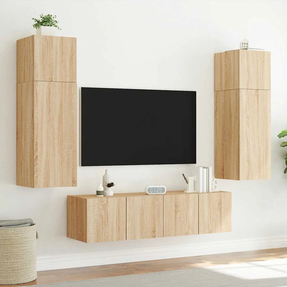 TV staliukas Sieninės TV spintelės su LED, 2vnt., sonoma ąžuolo, 80x35x31cm
