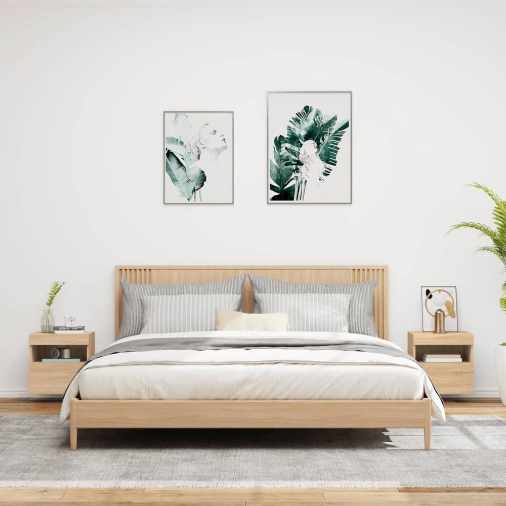 TV staliukas Sieninės TV spintelės su LED, 2vnt., sonoma ąžuolo, 40x30x40cm