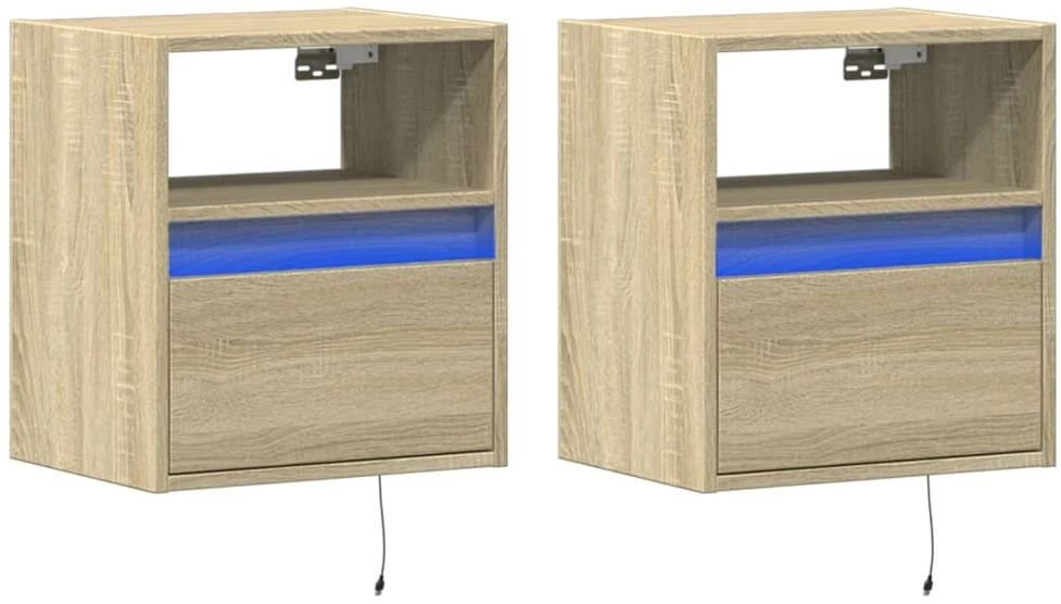 TV staliukas Sieninės TV spintelės su LED, 2vnt., sonoma ąžuolo, 41x31x45cm