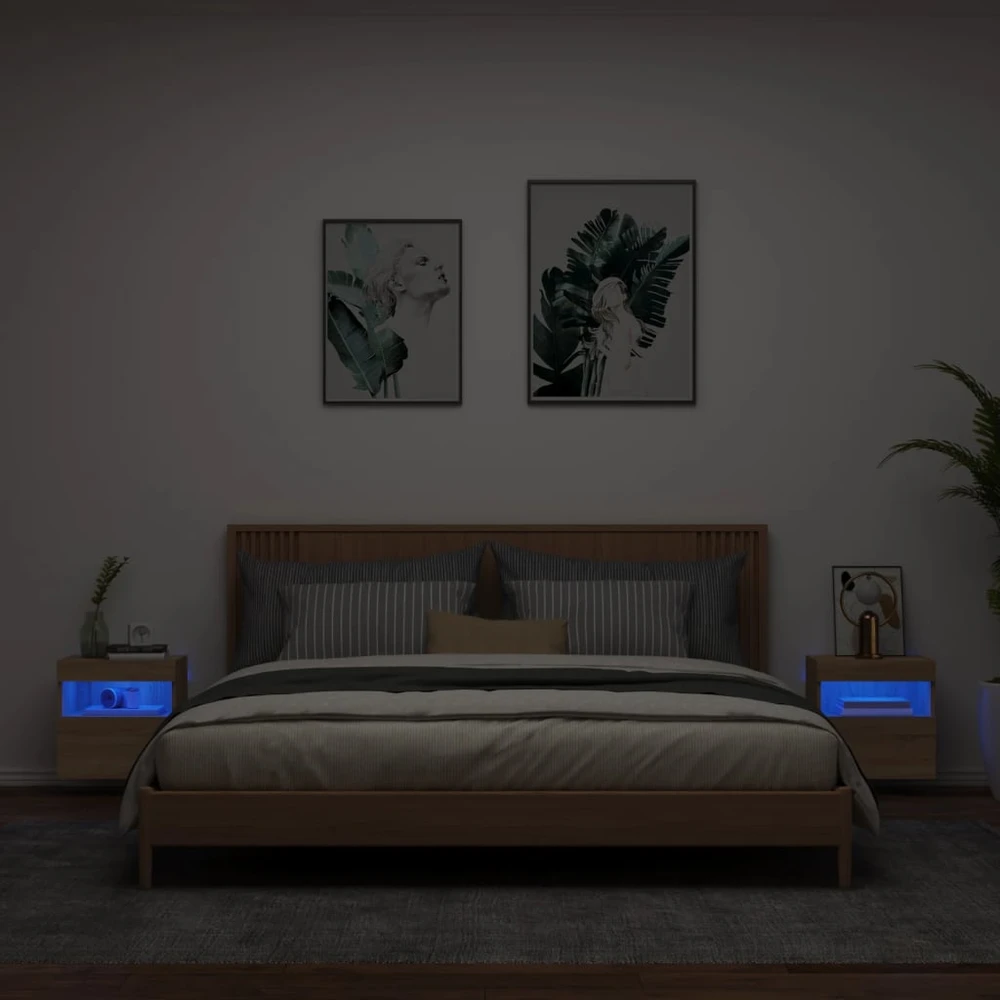 TV staliukas Sieninės TV spintelės su LED, 2vnt., sonoma ąžuolo, 40x30x40cm