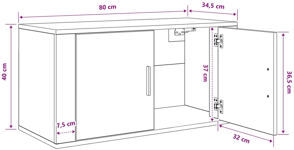 TV staliukas Sieninis televizoriaus kabinetas 80 x 34.5 x 40 cm