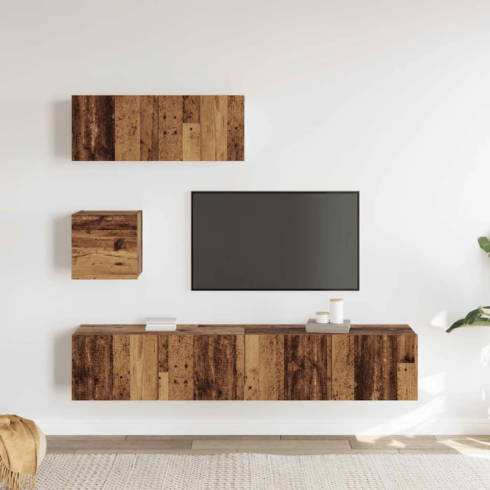 TV staliukas Sieninis televizoriaus spintelės komplektas, 4 dalių