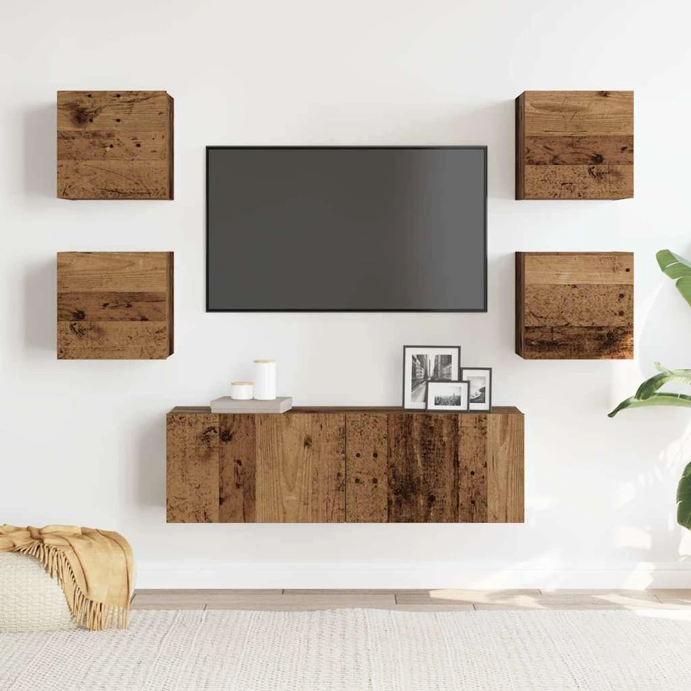 TV staliukas Sieninis televizoriaus spintelės komplektas, 5 dalių