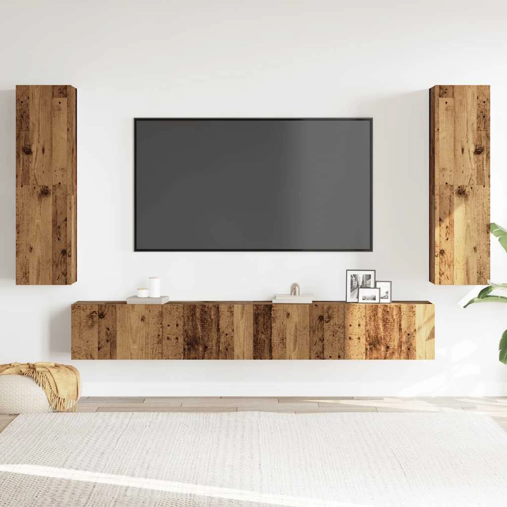 TV staliukas Sieninis televizoriaus spintelės komplektas, 4 dalių
