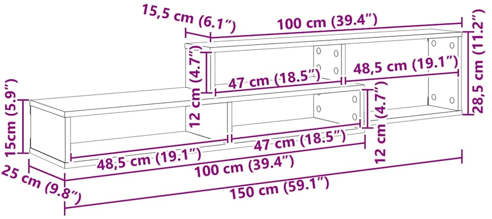 TV staliukas Sieninistelevizoriausstovas 150x25x28,5cm Apdirbta mediena