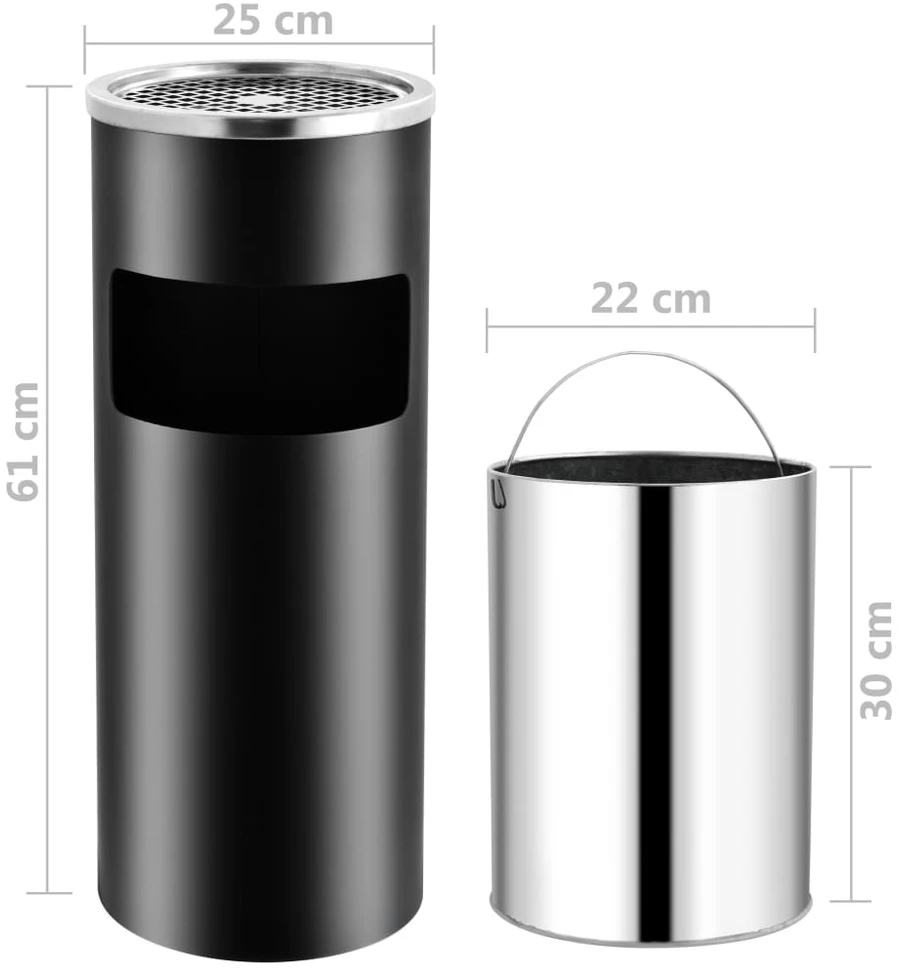 Šiukšliadėžė-peleninė, juodos spalvos, plienas, 30l