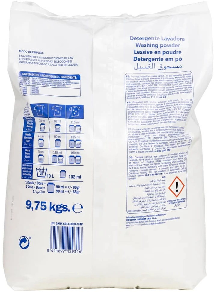 skalbimo milteliai 150 skalbimų 9,75 kg balti