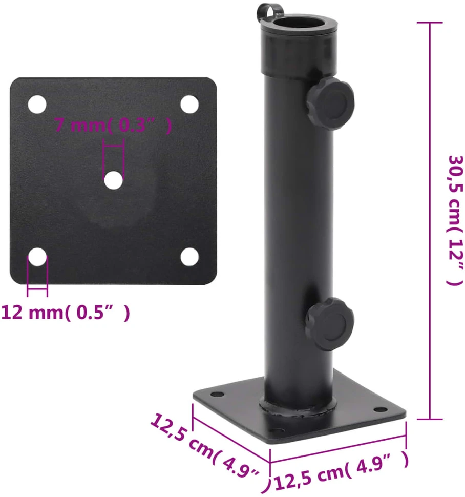 Skėčio nuo saulės pagrindas 38/48mm stulpams, juodas, plienas