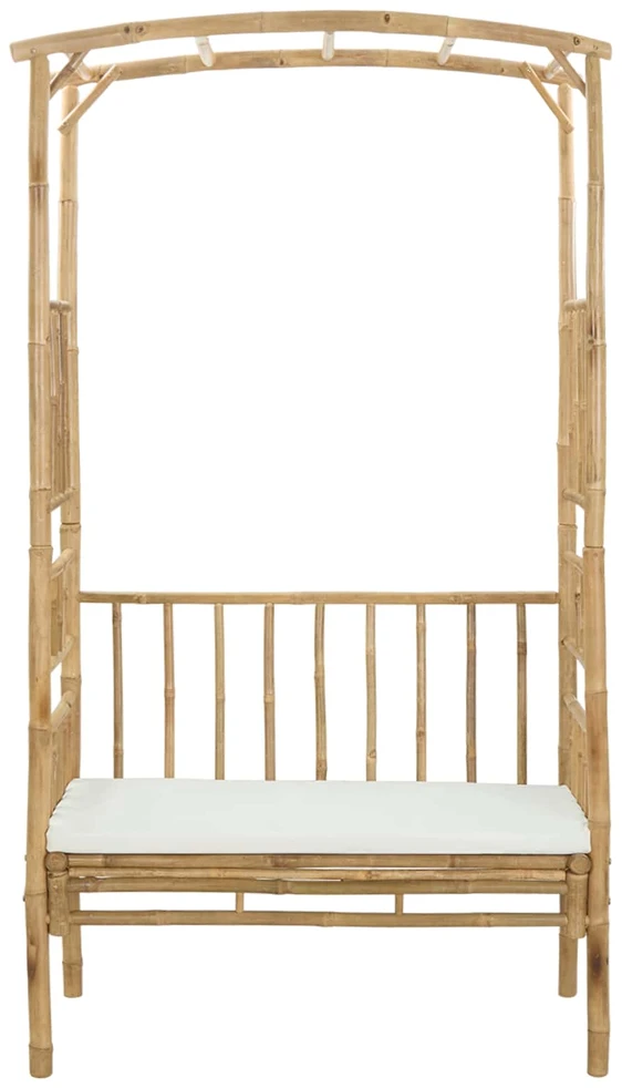 Sodo arka su suoliuku Kreminė balta 115 x 50 x 205 cm Bambukas