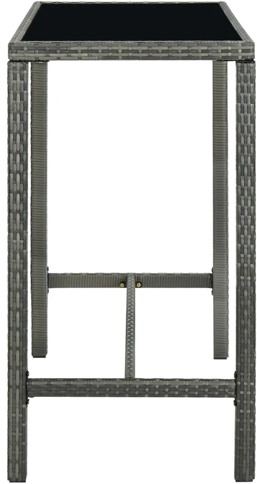 Sodo baro stalas, pilkas, 130x60x110cm, poliratanas ir stiklas