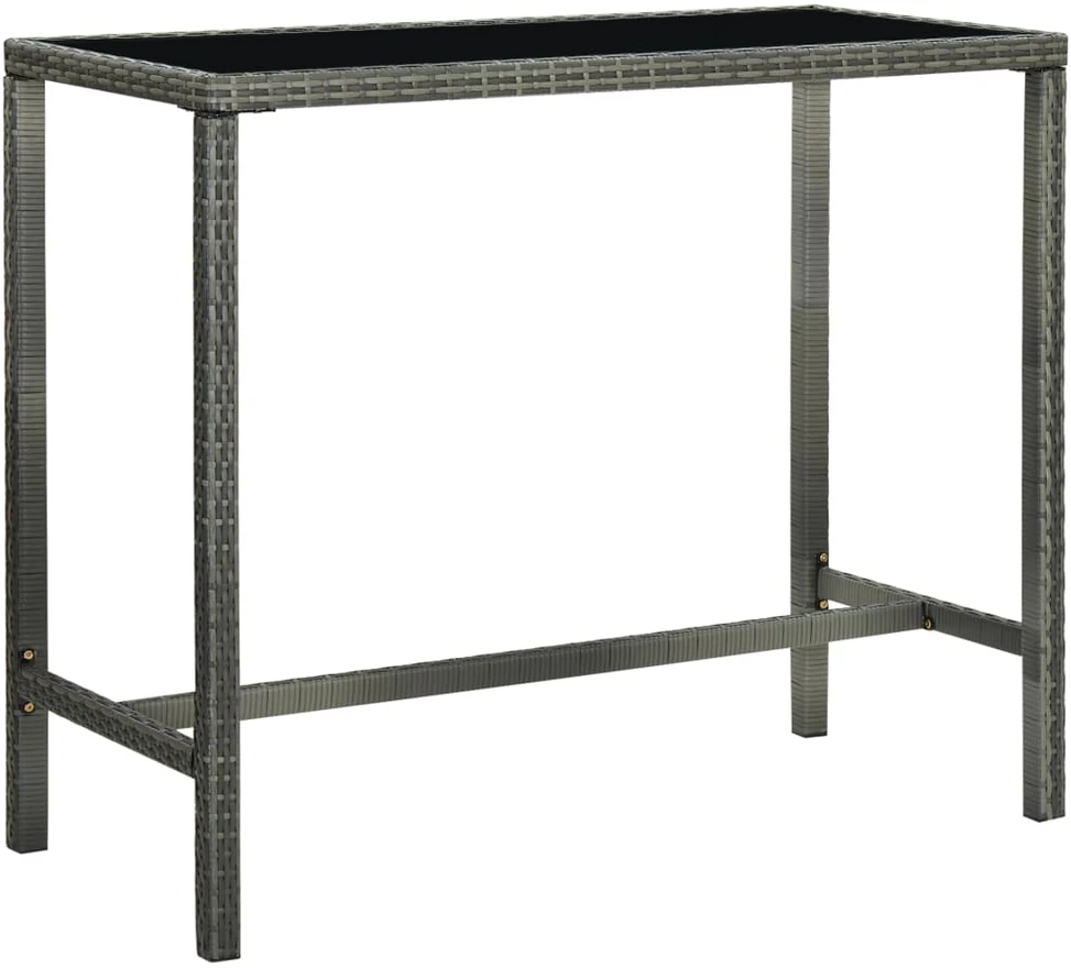 Sodo baro stalas, pilkas, 130x60x110cm, poliratanas ir stiklas