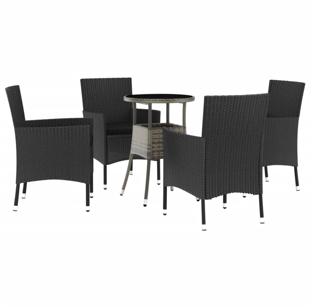 Lauko baldų komplektas Sodo bistro komplektas su pagalvėmis, 5 dalių, juodas, ratanas