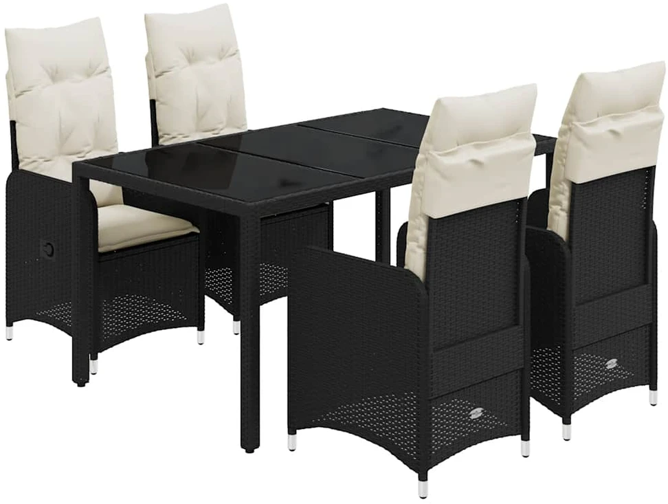 Lauko baldų komplektas Sodo bistro komplektas su pagalvėmis, 5 dalių, juodas, ratanas