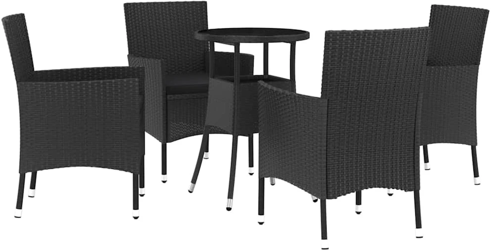 Lauko baldų komplektas Sodo bistro komplektas su pagalvėmis, 5 dalių, juodas, ratanas