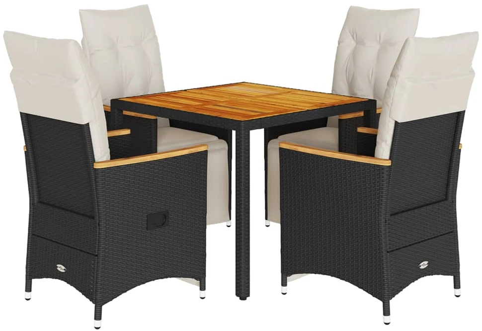 Lauko baldų komplektas Sodo bistro komplektas su pagalvėmis, 5 dalių, juodas, ratanas