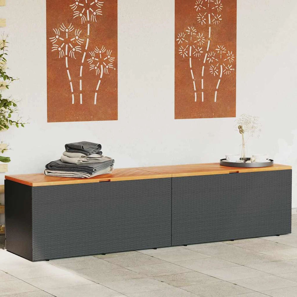 Sodo daiktadėžė, juoda, 220x50x54cm, poliratanas ir akacija