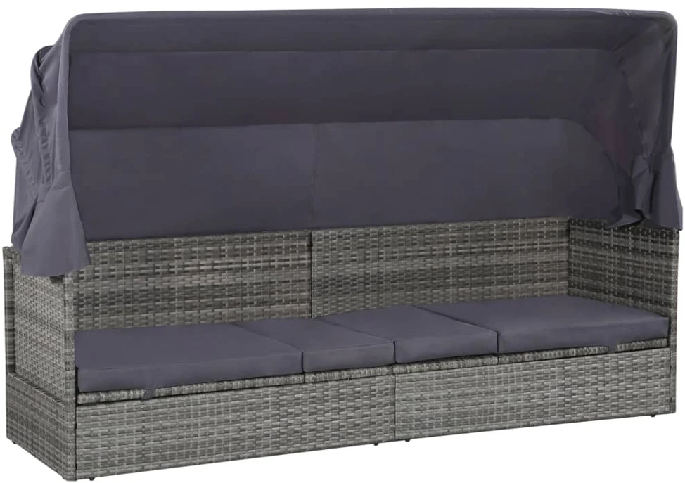 Sodo gultas su skliautu, pilkas, 205x62cm, poliratanas