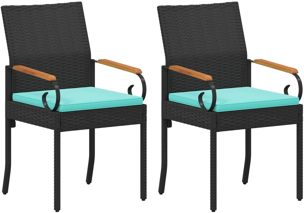 Sodo kėdės 2 vnt. Juoda ir turkio Poliratanas ir akacija