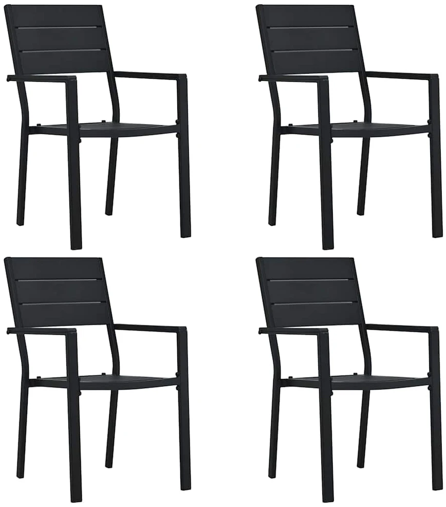 Sodo kėdės, 4vnt., juodos spalvos, HDPE, medienos imitacija