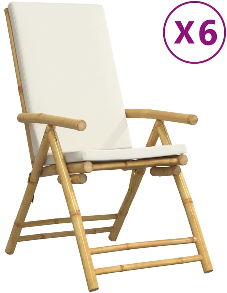 Bistro kėdės su kreminėmis pagalvėlėmis, 6vnt., bambukas