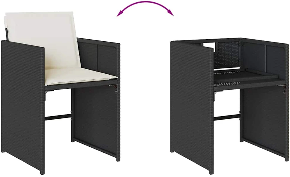 Sodo kėdės su pagalvėlėmis, 4vnt., juodos spalvos, poliratanas