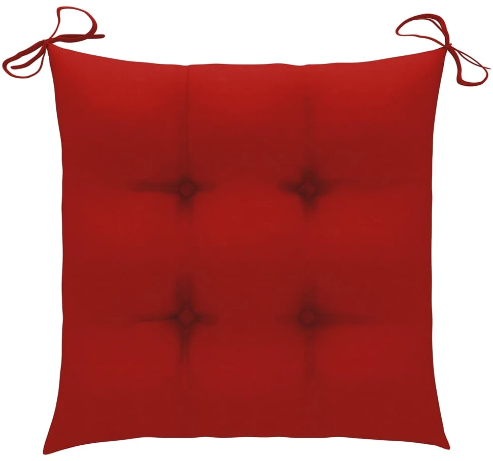 Sodo kėdės su raudonomis pagalvėlėmis, 8vnt., tikmedžio masyvas