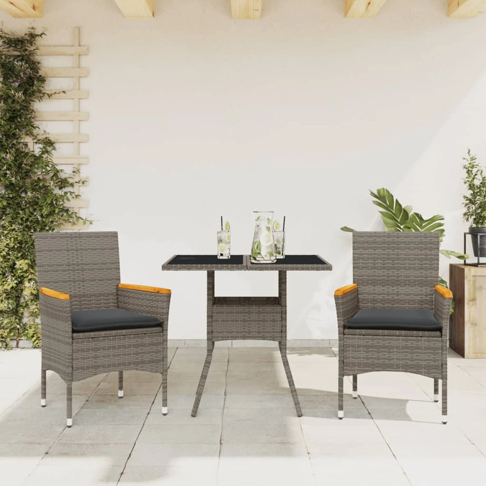 Lauko baldų komplektas Sodo komplektas, 3 dalių, pilkas, poliratanas ir stiklas