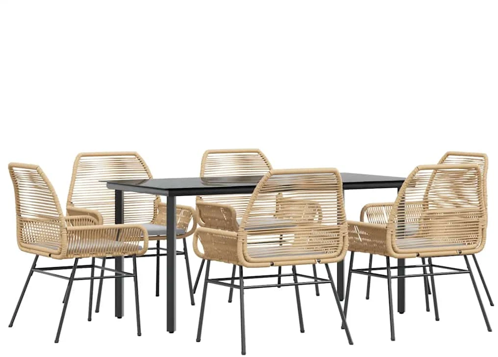 Lauko baldų komplektas Sodo komplektas, 7 dalių, rudas, poliratanas ir stiklas