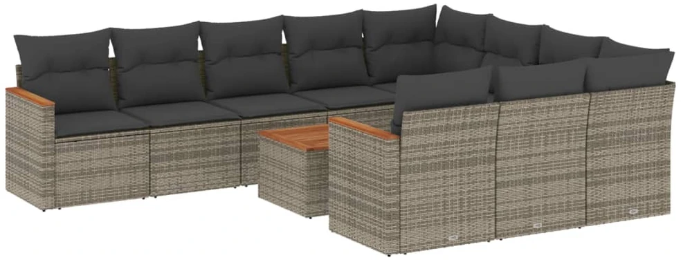 Lauko baldų komplektas Sodo komplektas su pagalvėlėmis, 11 dalių, pilkas, poliratanas