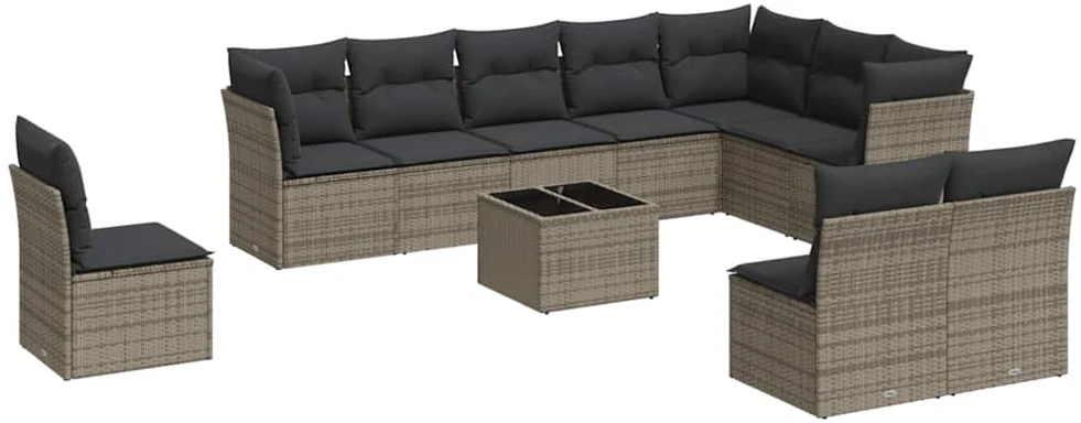 Sofa Sodo komplektas su pagalvėlėmis, 11 dalių, pilkas, poliratanas