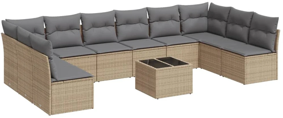 Sofa Sodo komplektas su pagalvėlėmis, 11 dalių, smėlio, poliratanas
