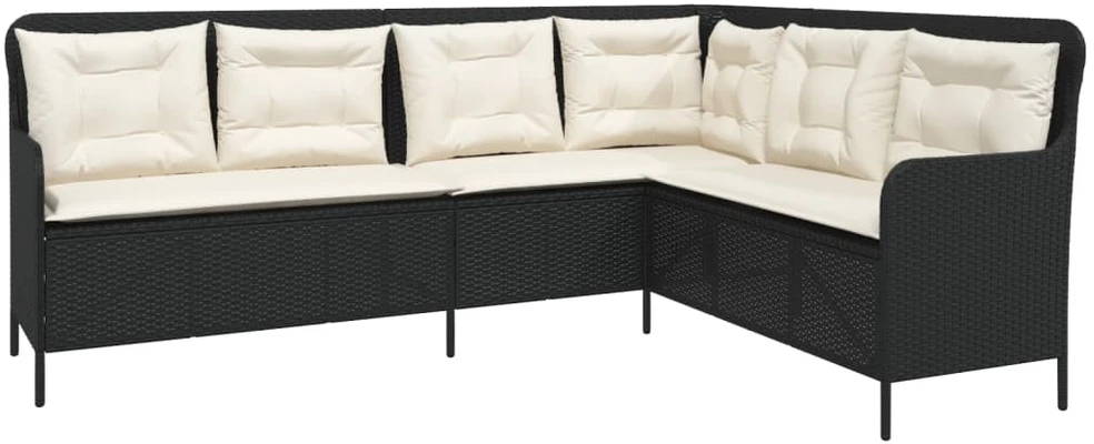 Sofa Sodo komplektas su pagalvėlėmis, 2 dalių, juodas, poliratanas
