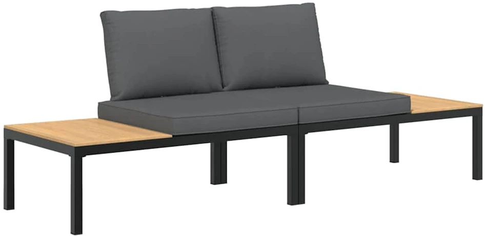 Lauko baldų komplektas Sodo komplektas su pagalvėlėmis, 2 dalių, juodas, aliuminis
