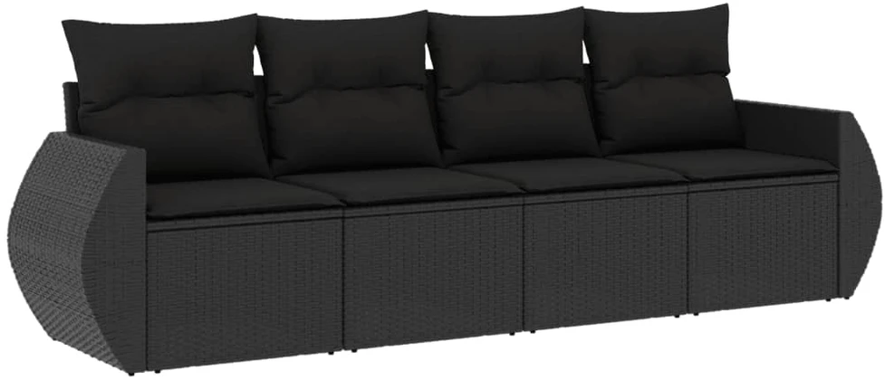Lauko baldų komplektas Sodo komplektas su pagalvėlėmis, 4 dalių, juodas, poliratanas