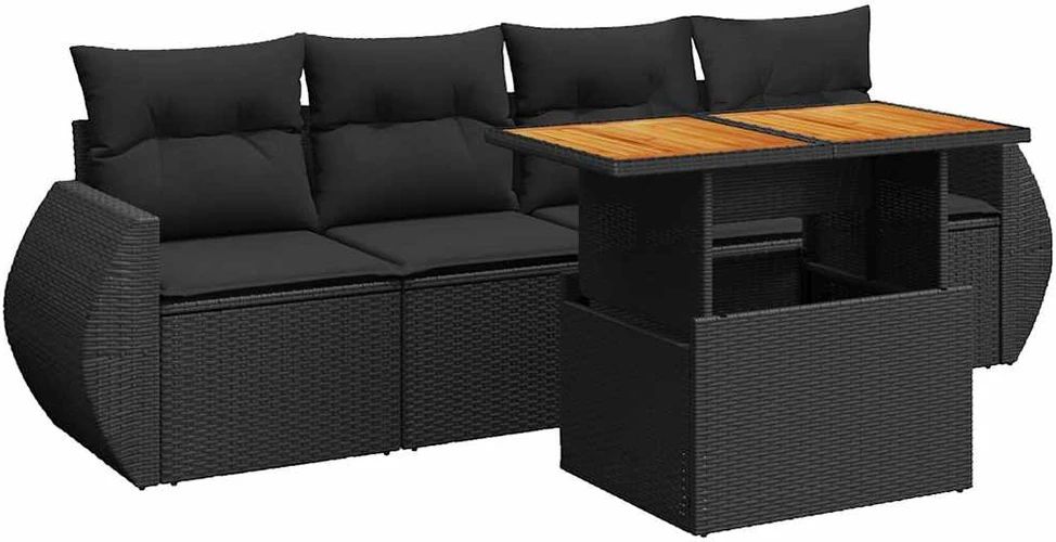 Sofa Sodo komplektas su pagalvėlėmis, 5 dalių, juodas, poliratanas