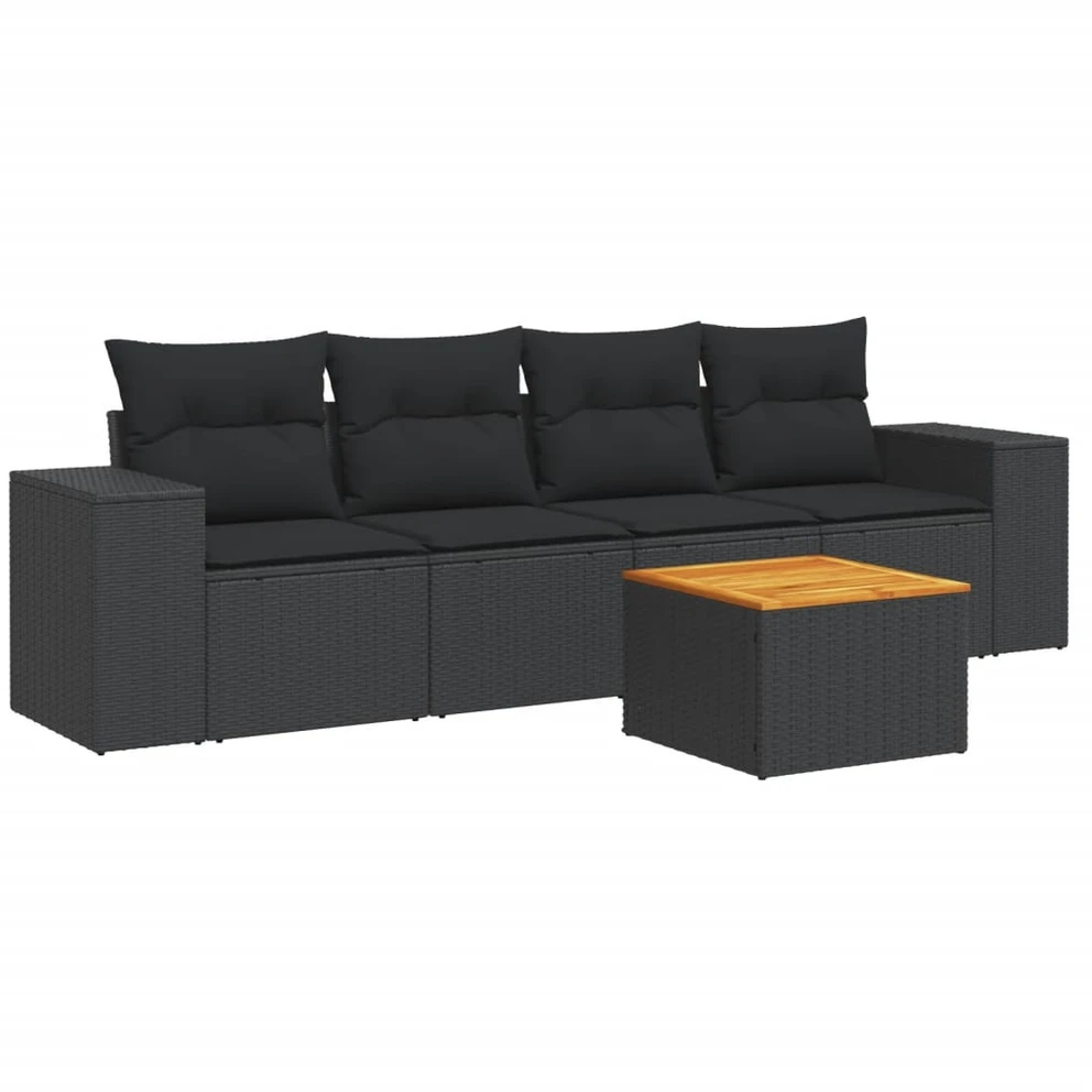 Sofa Sodo komplektas su pagalvėlėmis, 5 dalių, juodas, poliratanas