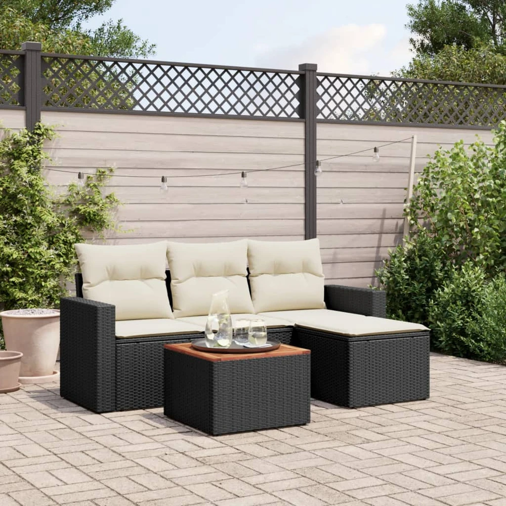Lauko baldų komplektas Sodo komplektas su pagalvėlėmis, 5 dalių, juodas, poliratanas