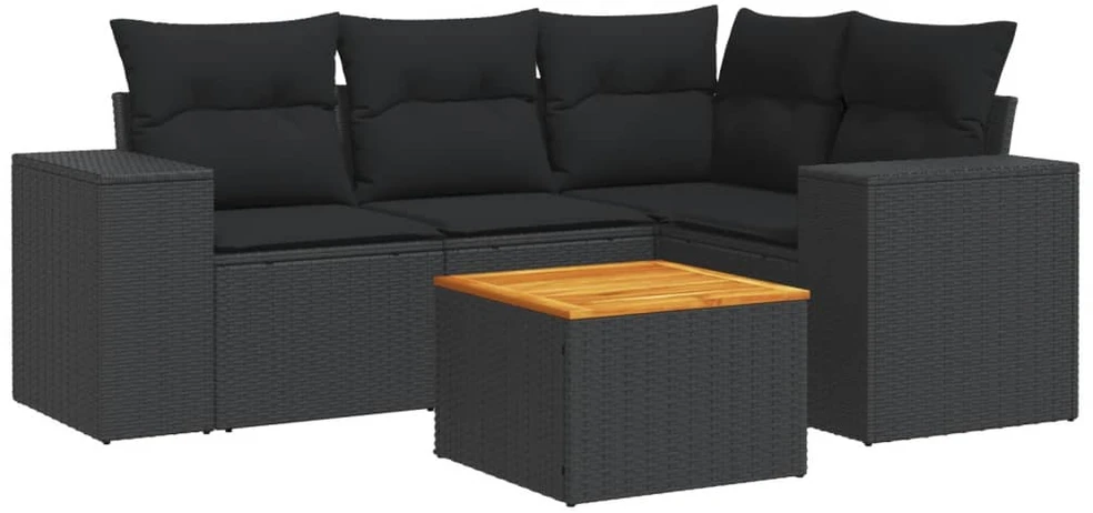 Sofa Sodo komplektas su pagalvėlėmis, 5 dalių, juodas, poliratanas
