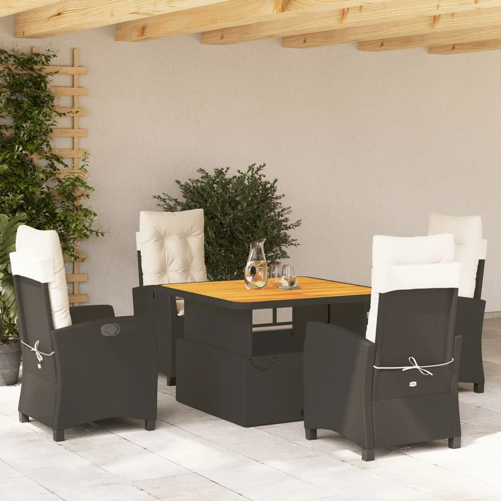 Lauko baldų komplektas Sodo komplektas su pagalvėlėmis, 5 dalių, juodas, poliratanas
