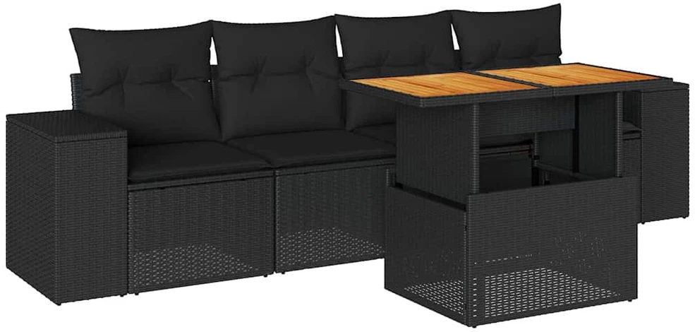 Sofa Sodo komplektas su pagalvėlėmis, 5 dalių, juodas, poliratanas