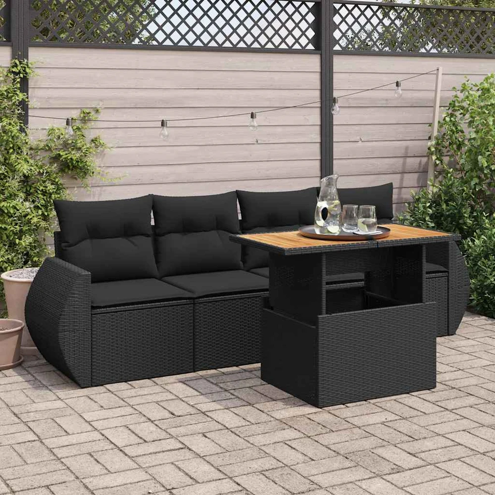 Sofa Sodo komplektas su pagalvėlėmis, 5 dalių, juodas, poliratanas